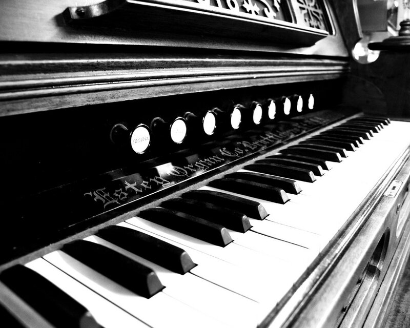 Close-up of an organ keyboard