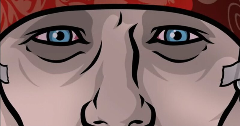 close-up of animated character face