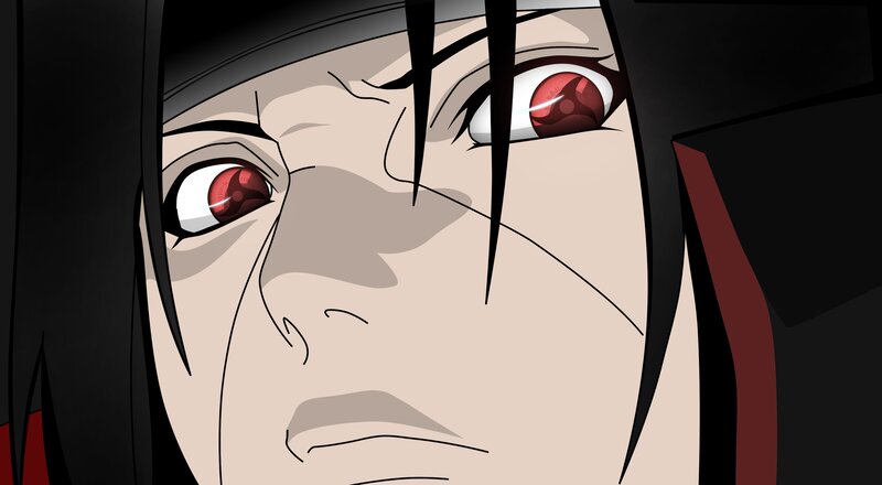 Close-up of Anime Character — Black, Dramatic, Red Eyes