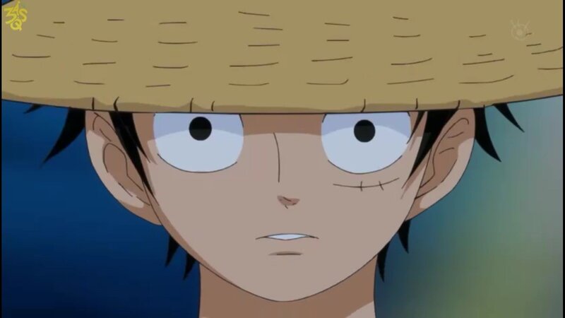 Close-up of Anime Character — Blue, Intense, Straw Hat