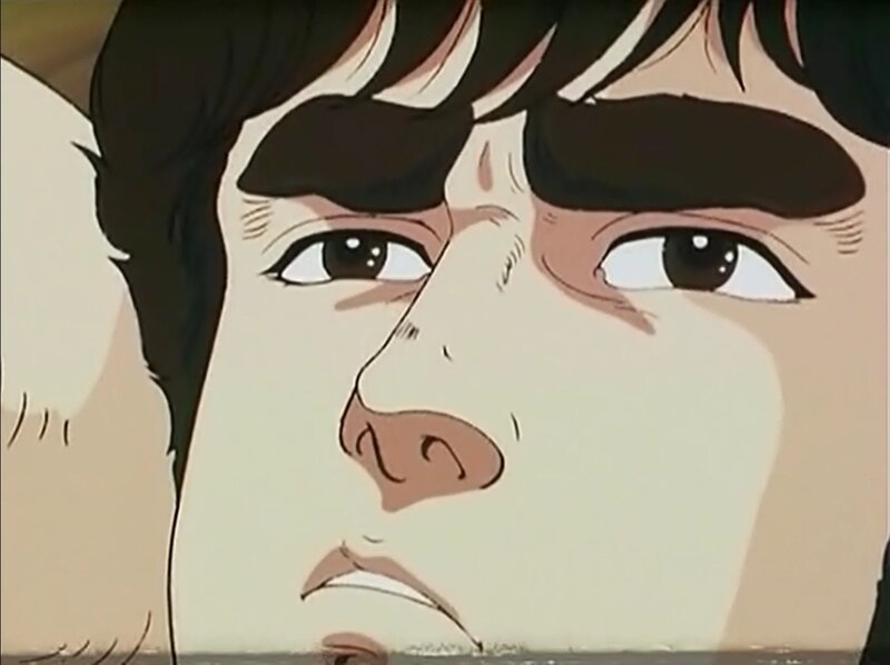 close-up of anime character face