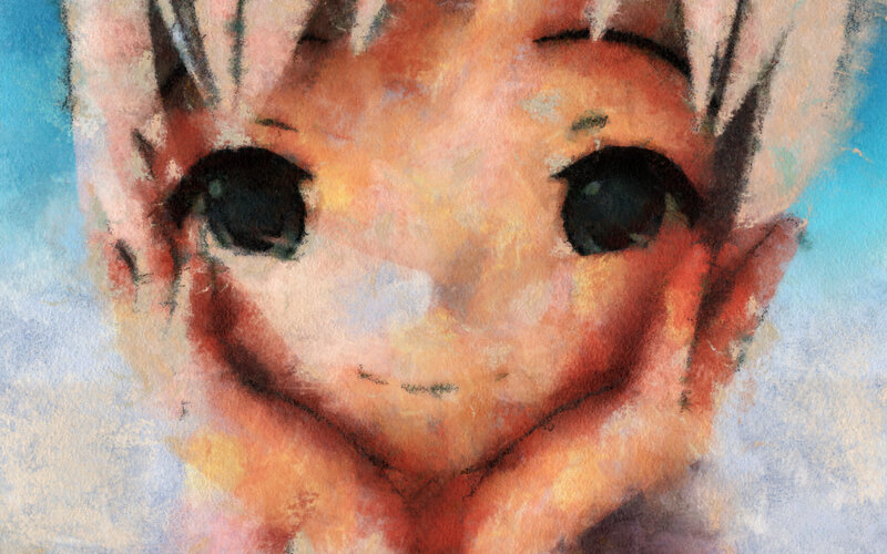 Close-up of Anime Character Face — Blue, Calm, Painting