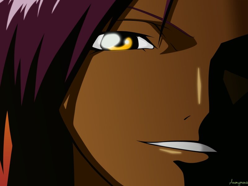 Close-up of Anime Character Face — Brown, Intense