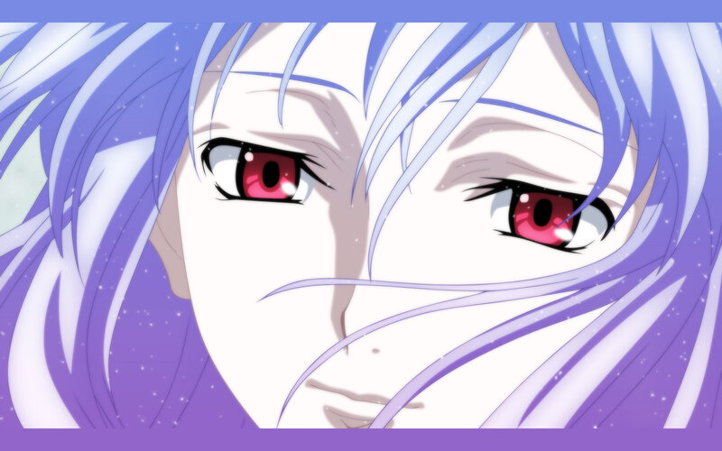 Close-up of Anime Character — Purple, Dramatic, Eyes