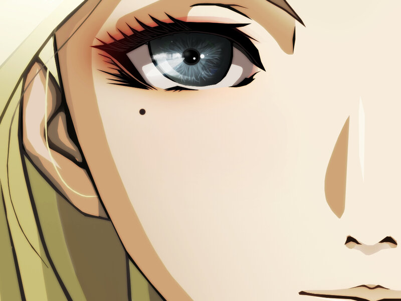 close-up of anime character's eye