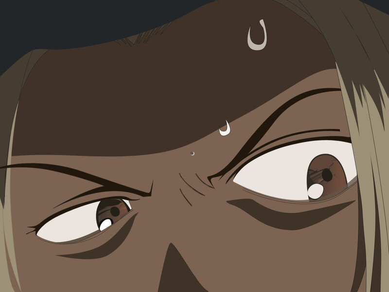 close-up of anime character's face