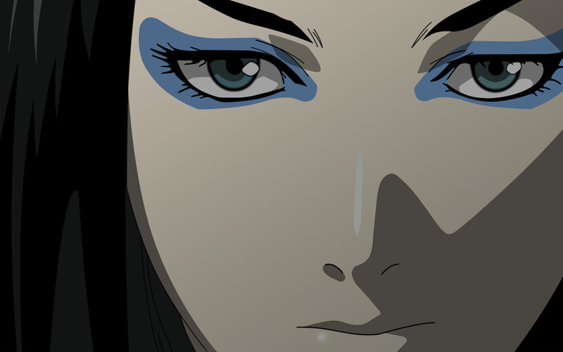 close-up of anime character's face
