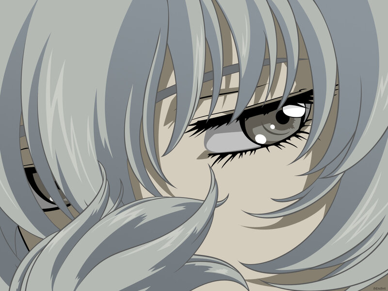 Close-up of Anime Character's Face — Gray