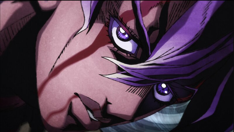 Close-up of Anime Character's Face — Purple, Dramatic