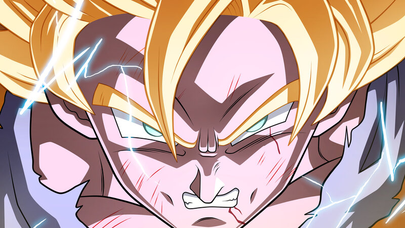 Close-up of Anime Character — Yellow, Intense, Dramatic