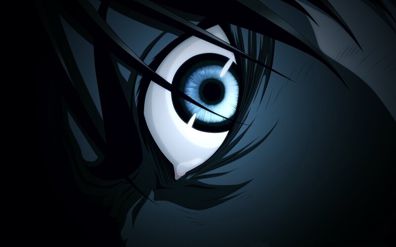 Close-up of Anime Eye — Blue, Dramatic, Night