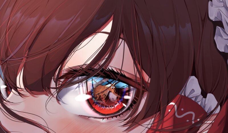 Close-up of Anime Eye — Red, Dramatic, Hair, Clothing