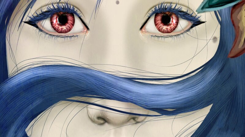 close-up of anime eyes