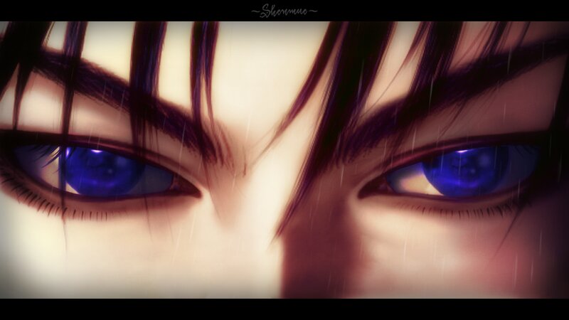 Close-up of Anime Eyes — Blue, Dramatic, Hair, Rain