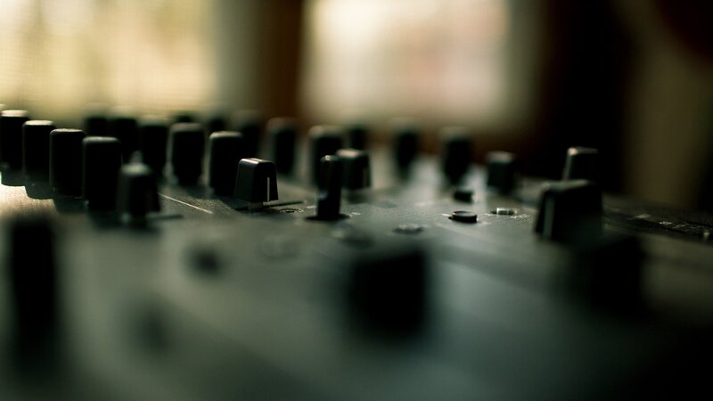 Close-up of Audio Mixer — Black, Dark