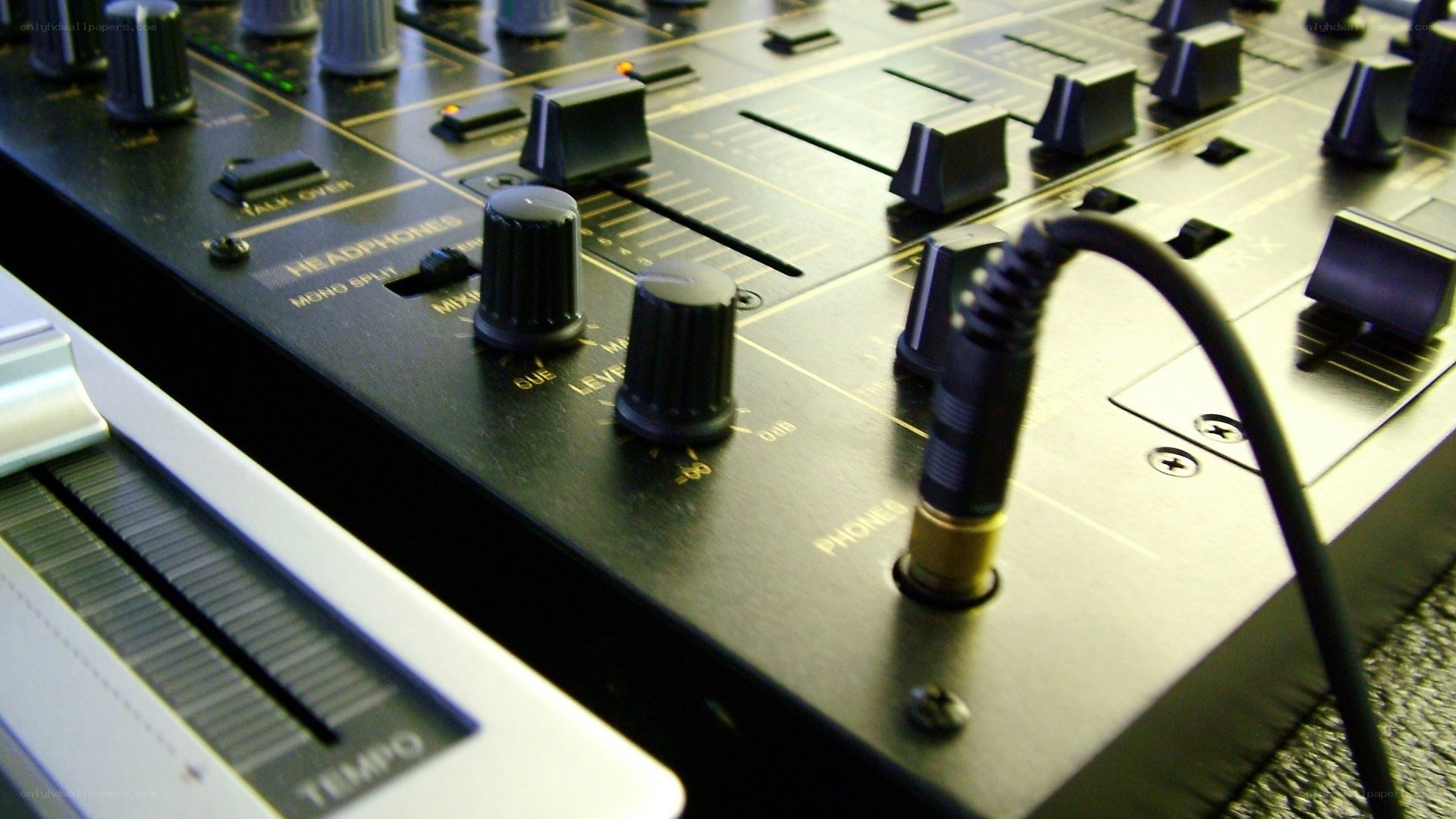 close-up of audio mixer