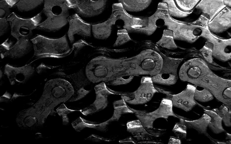 close-up of bicycle chain and gears