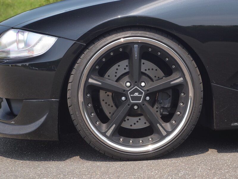 close-up of black car wheel