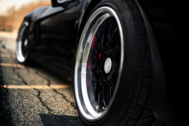 close-up of black car wheel