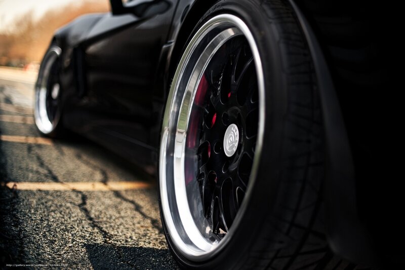 close-up of black car wheel