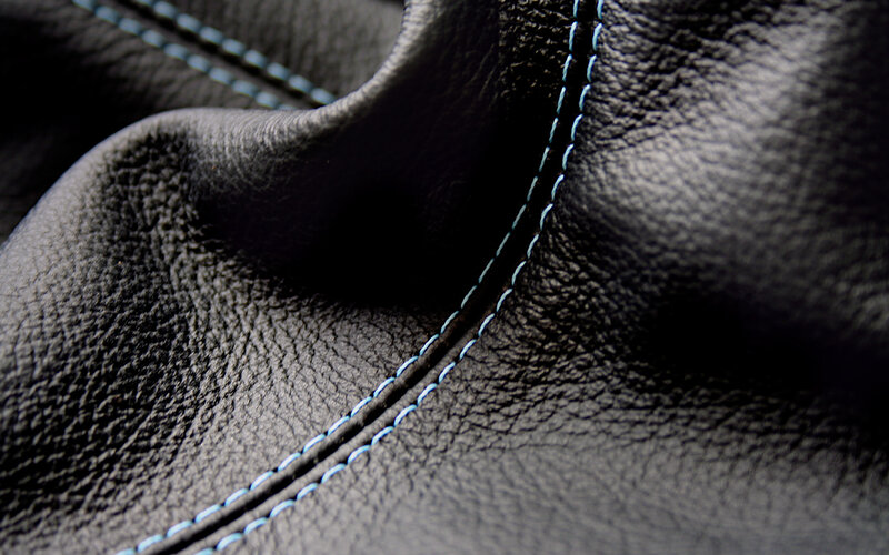 close-up of black leather stitching