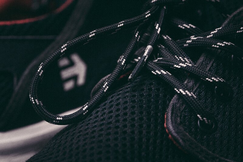 close-up of black sneakers