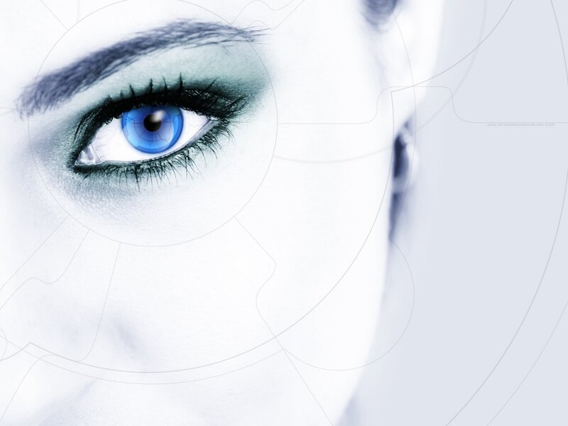 Close-up of Blue Eye — White