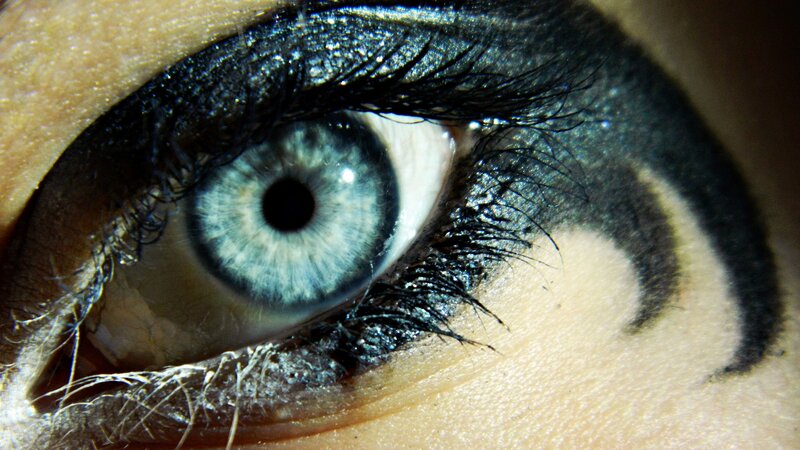 close-up of blue eye with makeup