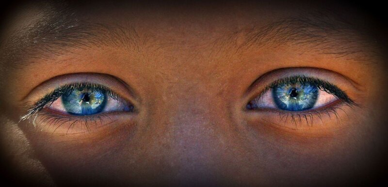 close-up of blue eyes