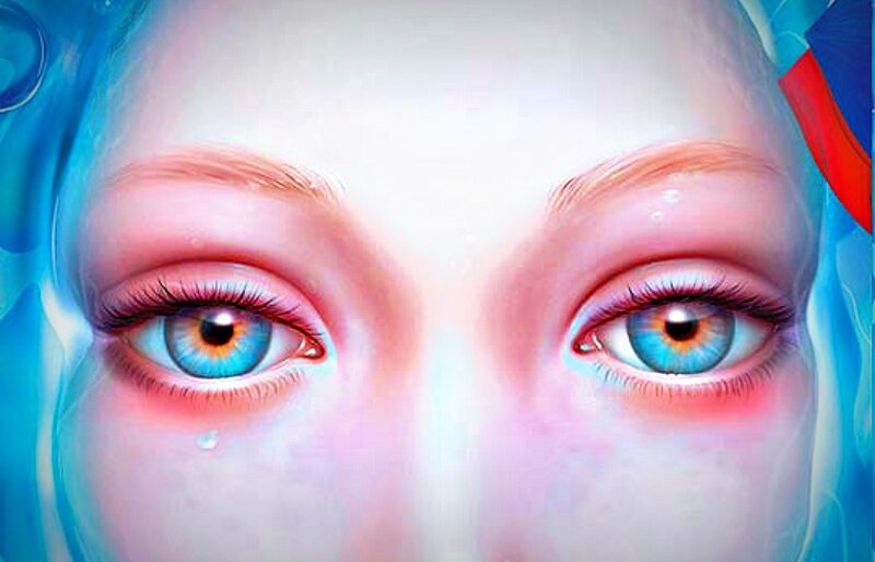 Close-up of Blue Eyes — Dramatic, Digital Art, Tear
