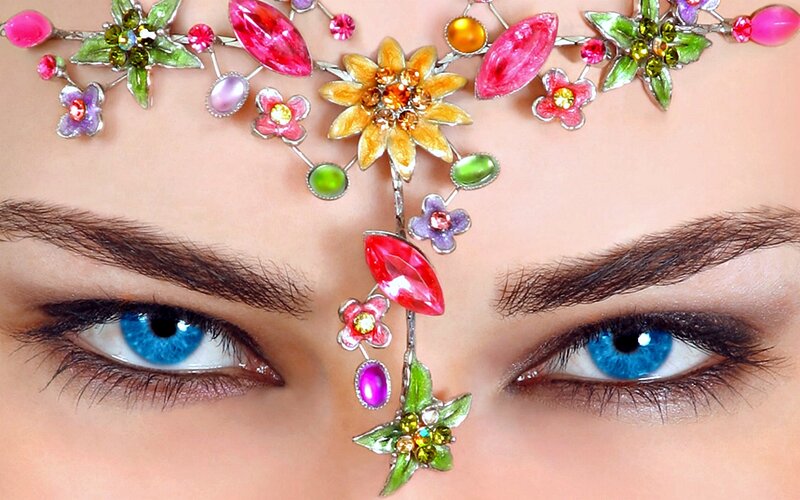 Close-up of Blue Eyes — Dramatic, Photograph, Jewelry