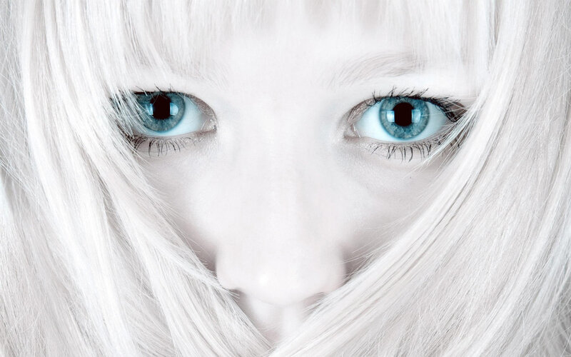Close-up of Blue Eyes — White, Dramatic, Photograph