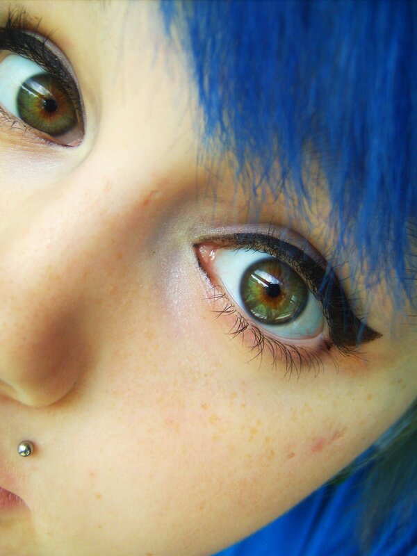 close-up of blue-haired person