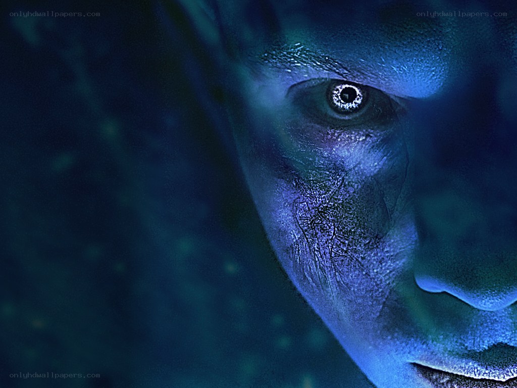 close-up of blue-skinned face