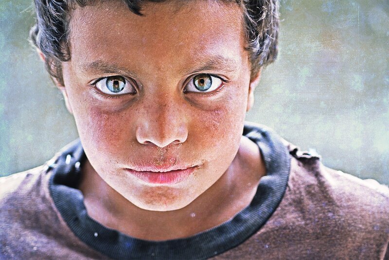 Close-up of Boy's Face — Brown, Intense
