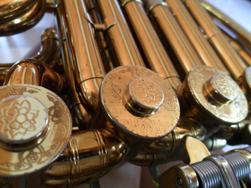 Close-up of brass instrument valves