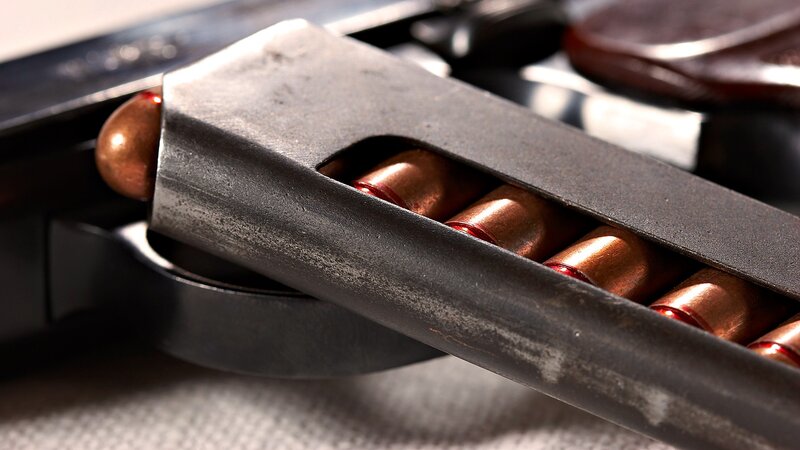 Close-up of bullets in a magazine