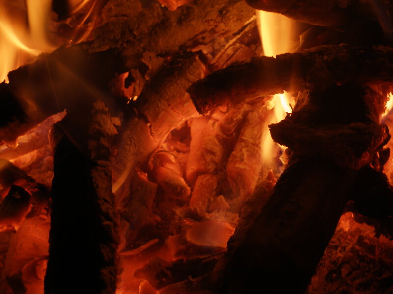 Close-up of burning firewood