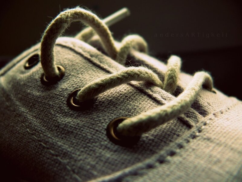 close-up of canvas shoe laces