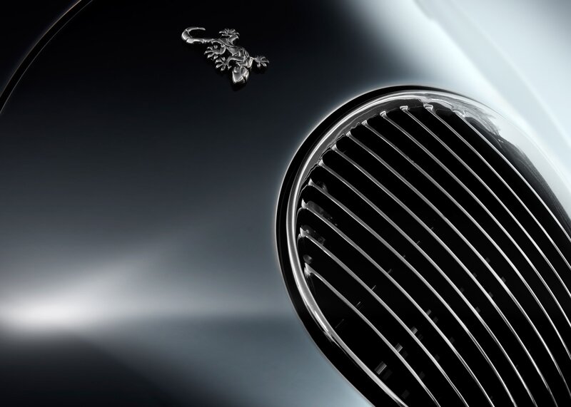 Close-up of car emblem and grille