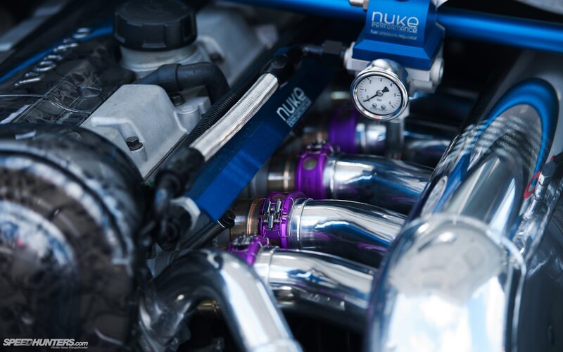 Close-up of Car Engine — Blue, Technical