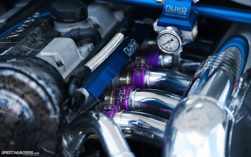 Close-up of Car Engine — Blue