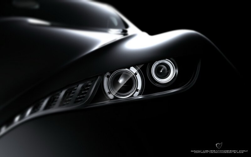 Close-up of Car Headlights — Black, Dramatic, Night