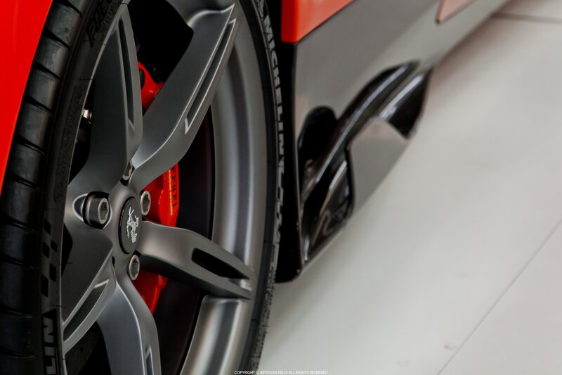 Close-up of Car Wheel — Red, Dramatic, Photograph, Brake Caliper