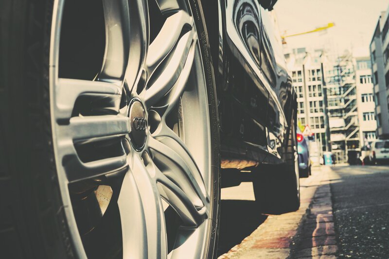 Close-up of Car Wheel — Silver, Urban