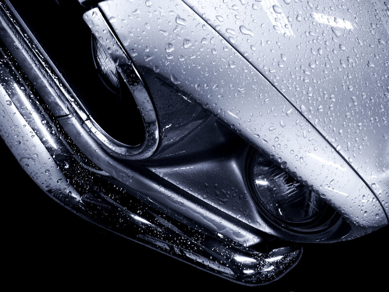 close-up of car with raindrops