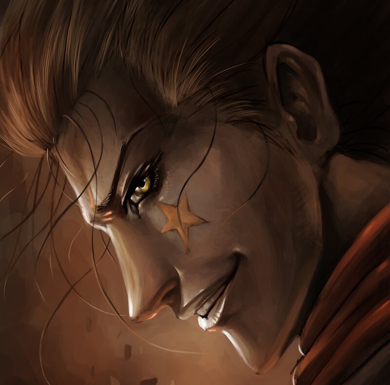 Close-up of Character Face — Brown, Dramatic, Digital Art