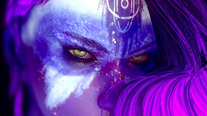 Close-up of Character Face — Purple, Dramatic