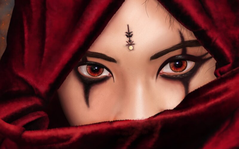Close-up of Character Face — Red