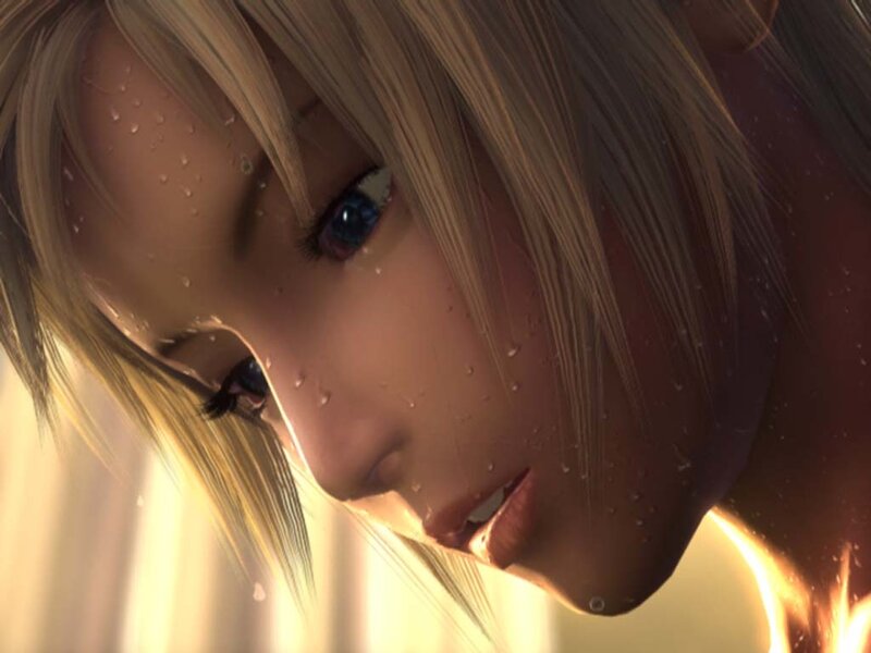 close-up of character in rain